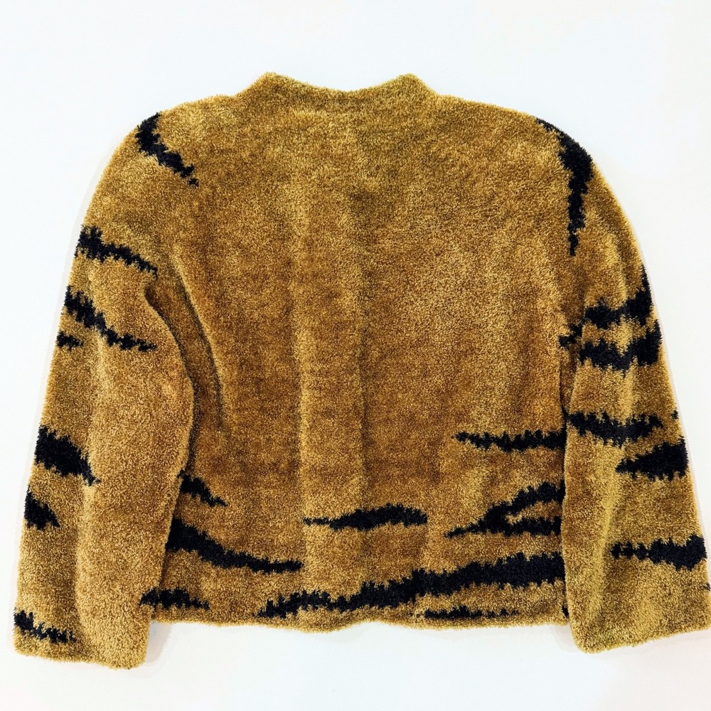 Michael Simon Vintage 90s Tiger Stripe Fuzzy Cardigan Sweater Gold Black M - Picture 5 of 9